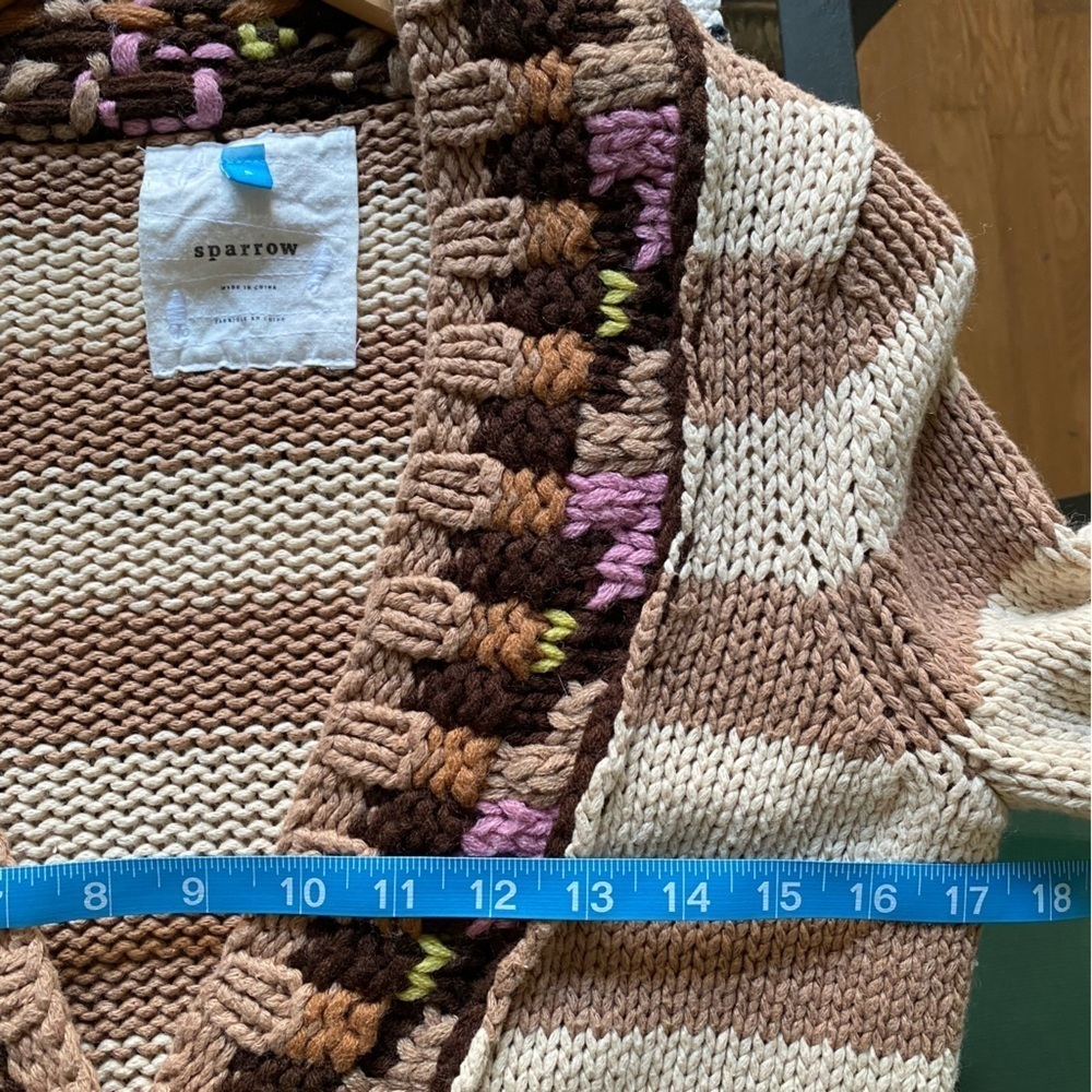 Anthropologie Sparrow Tan Stripe Hopi Basketweave Knit Cardigan Sweater Small - Picture 13 of 15
